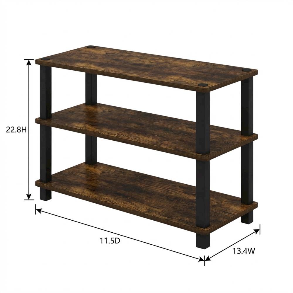 Amber Pine and Black 3-Tier End Table with Open Shelving and Modern Style. Picture 7