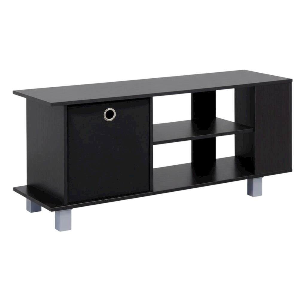 Simplistic TV Stand with Black Espresso Finish and Bin Drawers for Storage. Picture 1