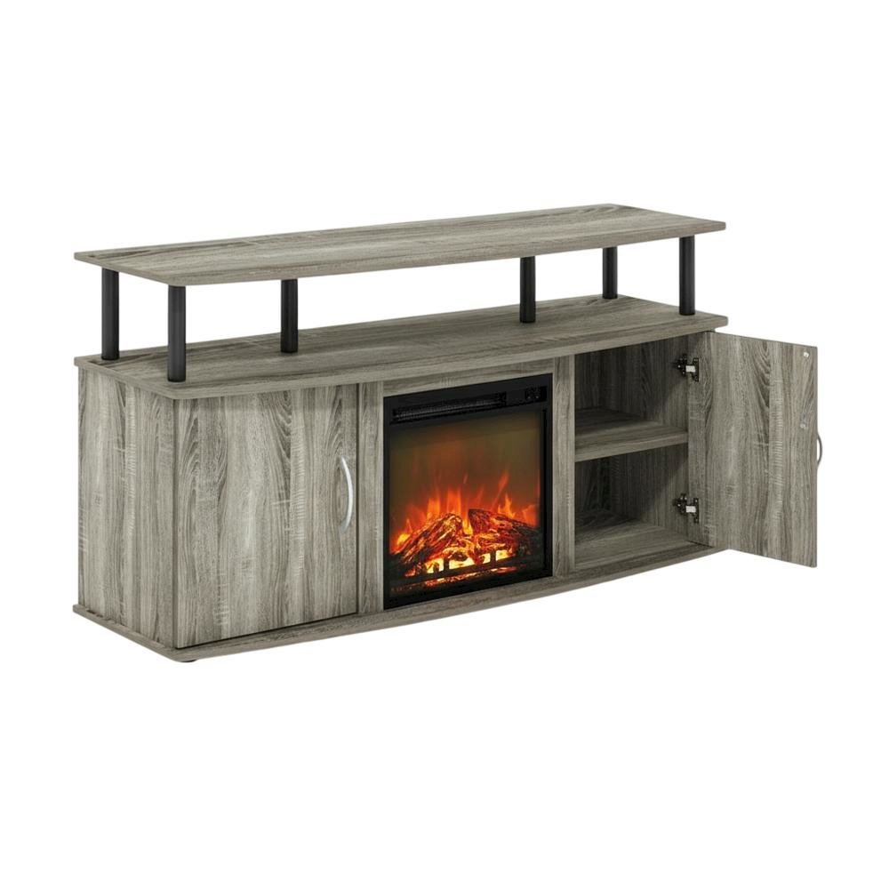 Gray Fireplace Entertainment Center with Storage Cabinets for TVs up to 55 Inch. Picture 1