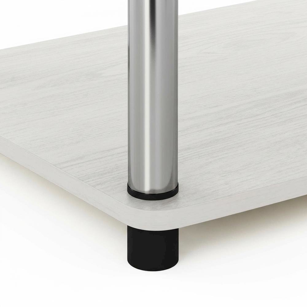 White Oak, Chrome TV Stand, Elevated 2-Tier Design, Wooden Construction. Picture 6