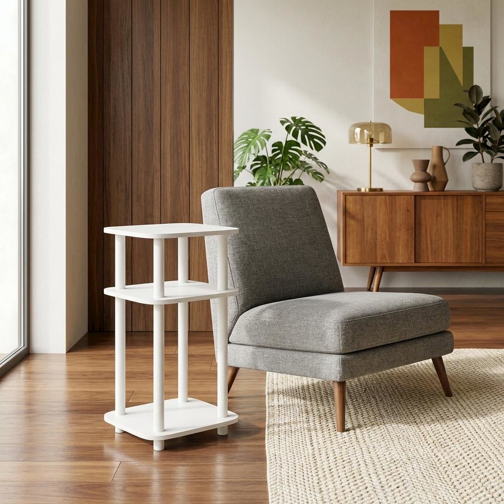 White 3-Tier Curve End Table with Modern Design and Stable Construction. Picture 3