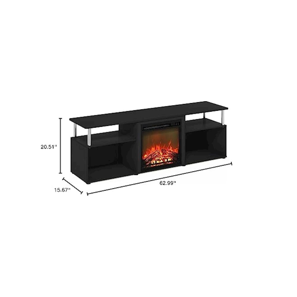 Furinno Jensen Fireplace Entertainment Center for TV up to 70 Inch with Stainless Steel Tubes, Americano/Chrome. Picture 9
