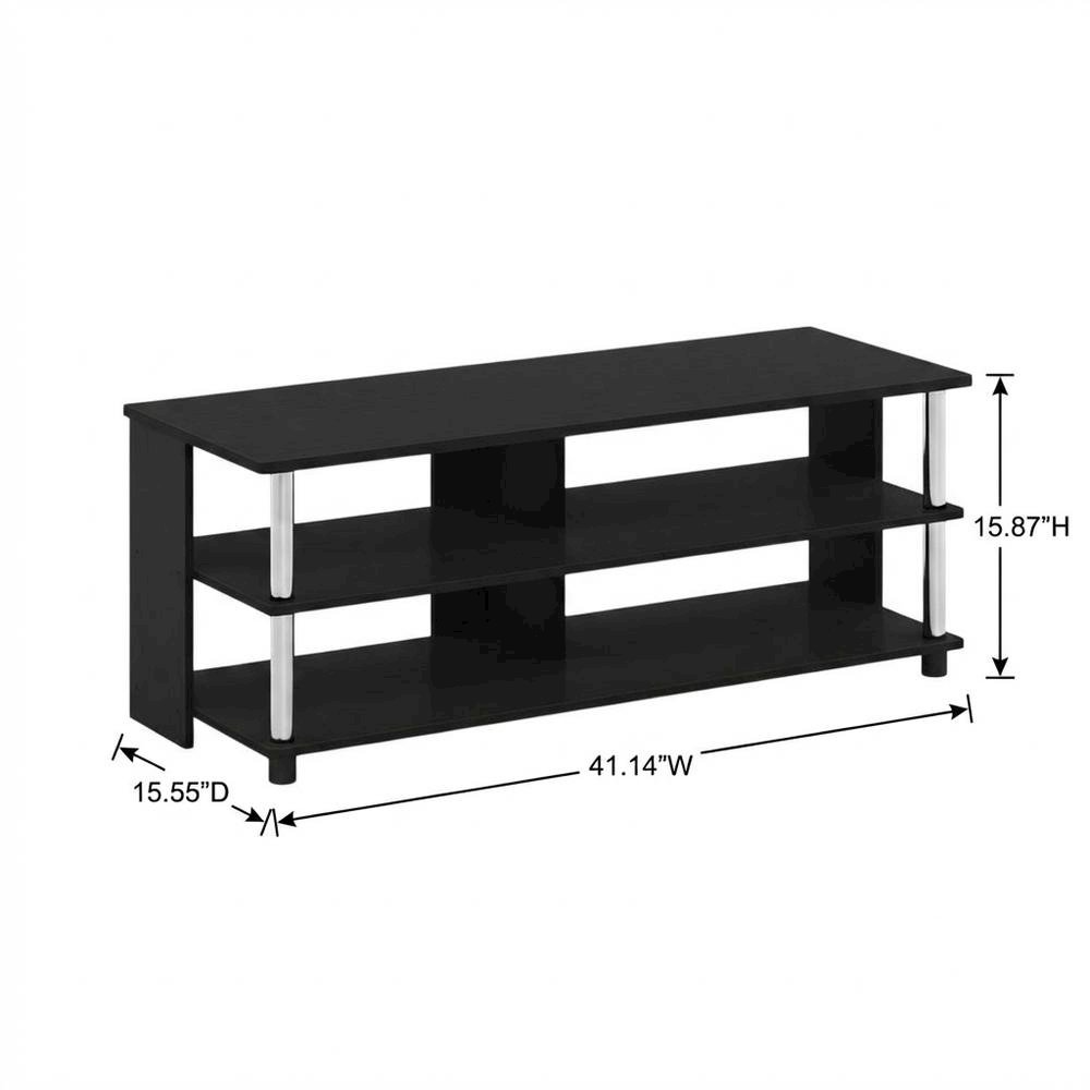 Wooden TV stand in Americano finish with stainless steel tubes, 3-tier design. Picture 7