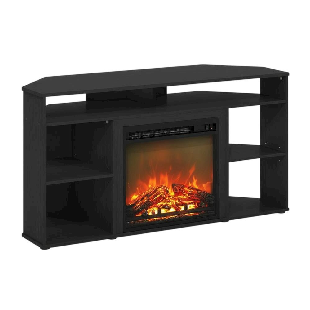 Wooden corner TV stand with fireplace for up to 55-inch screens, Americano style. Picture 1