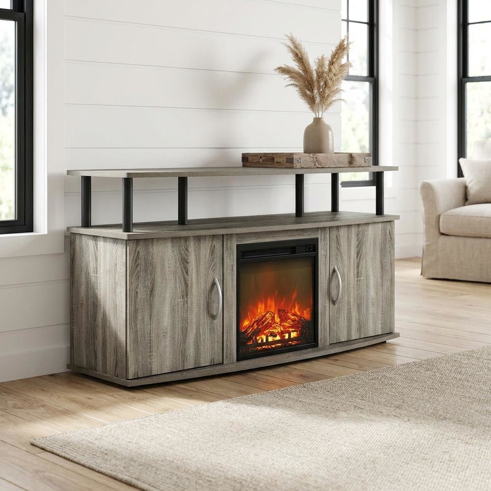 Gray Fireplace Entertainment Center with Storage Cabinets for TVs up to 55 Inch. Picture 2