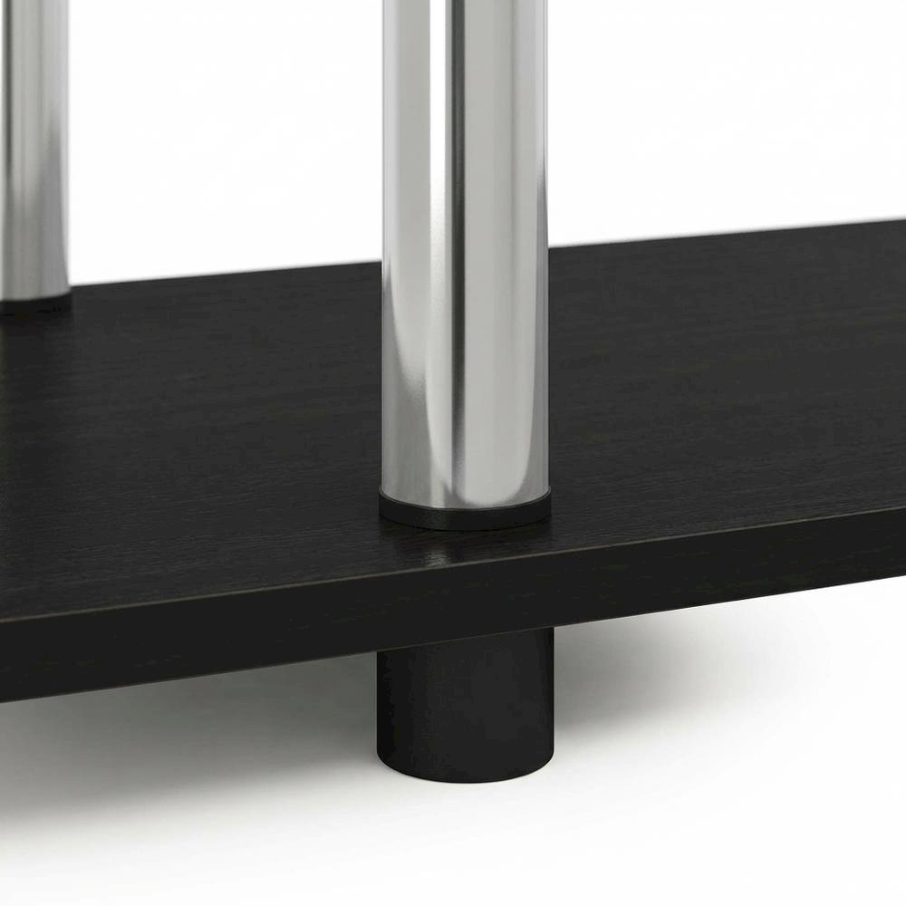 Wood TV stand in Americano, Chrome finish, three-tier shelving, media storage. Picture 6