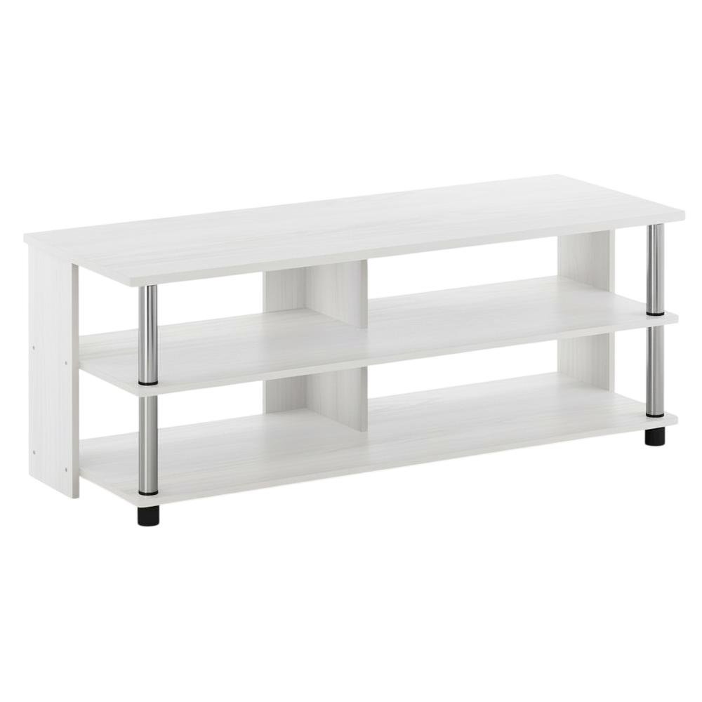 White Oak TV Stand, 3-Tier Design, Stainless Steel Tubes, up to 48 inches. Picture 1