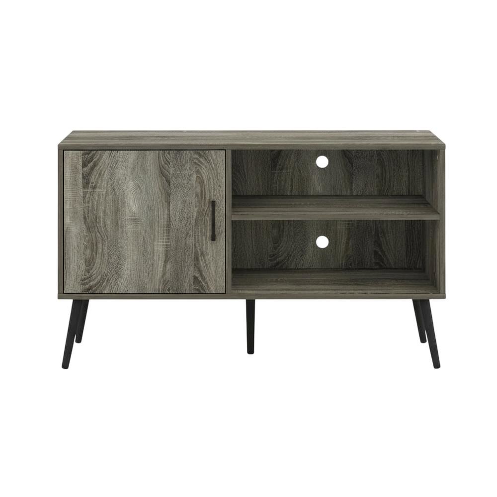Mid Century Style TV Stand, Wood Legs, French Oak Grey Finish, Single Cabinet. Picture 4