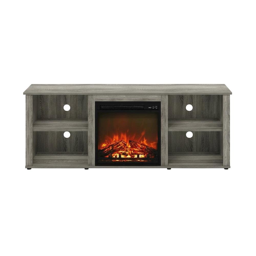 Wood TV Stand with Fireplace and French Oak Grey Finish, Modern Design. Picture 4
