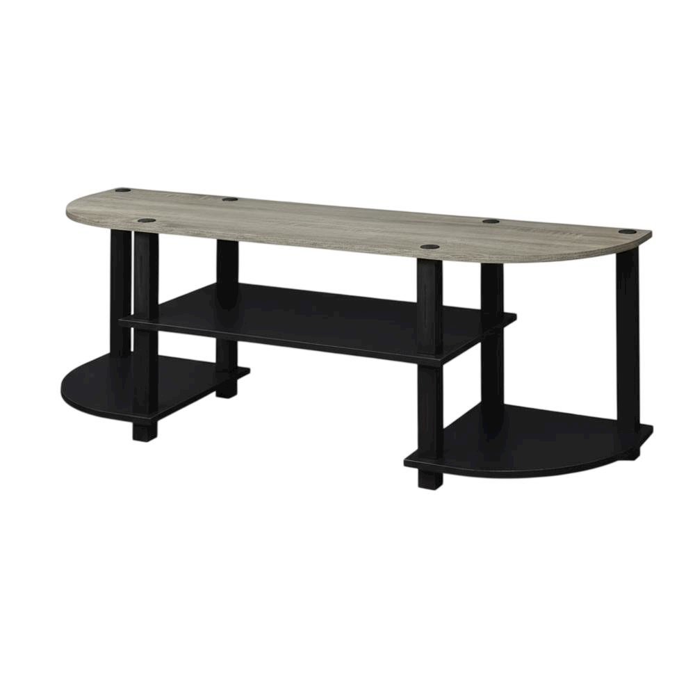 Wide TV entertainment center in French Oak Grey, black, wood, PVC tubes. Picture 1