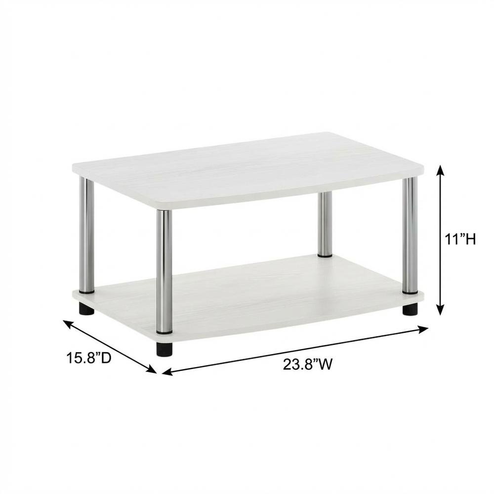 White Oak, Chrome TV Stand, Elevated 2-Tier Design, Wooden Construction. Picture 7