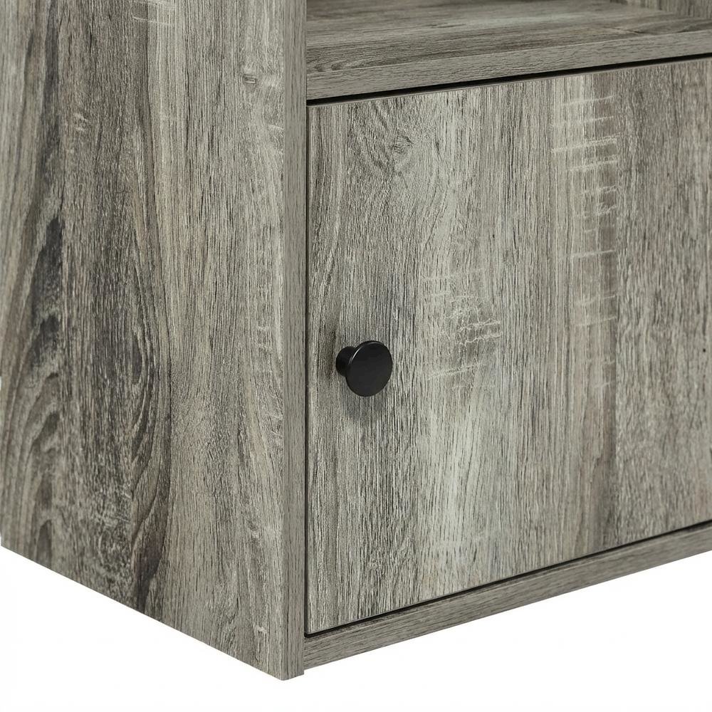 Brown 5-Tier Shelf Bookcase with Door Storage Cabinet for Living Room. Picture 6