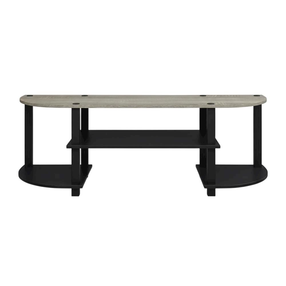 Wide TV entertainment center in French Oak Grey, black, wood, PVC tubes. Picture 4
