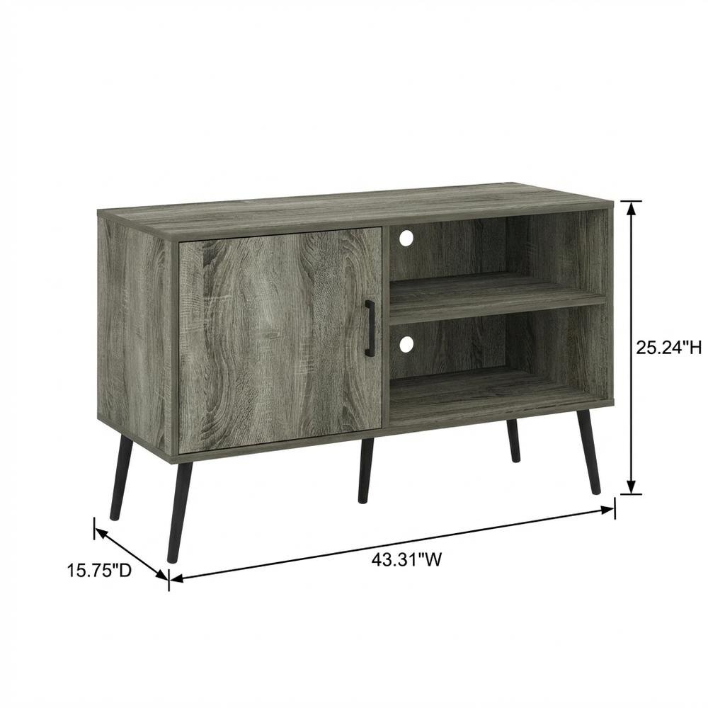 Mid Century Style TV Stand, Wood Legs, French Oak Grey Finish, Single Cabinet. Picture 7