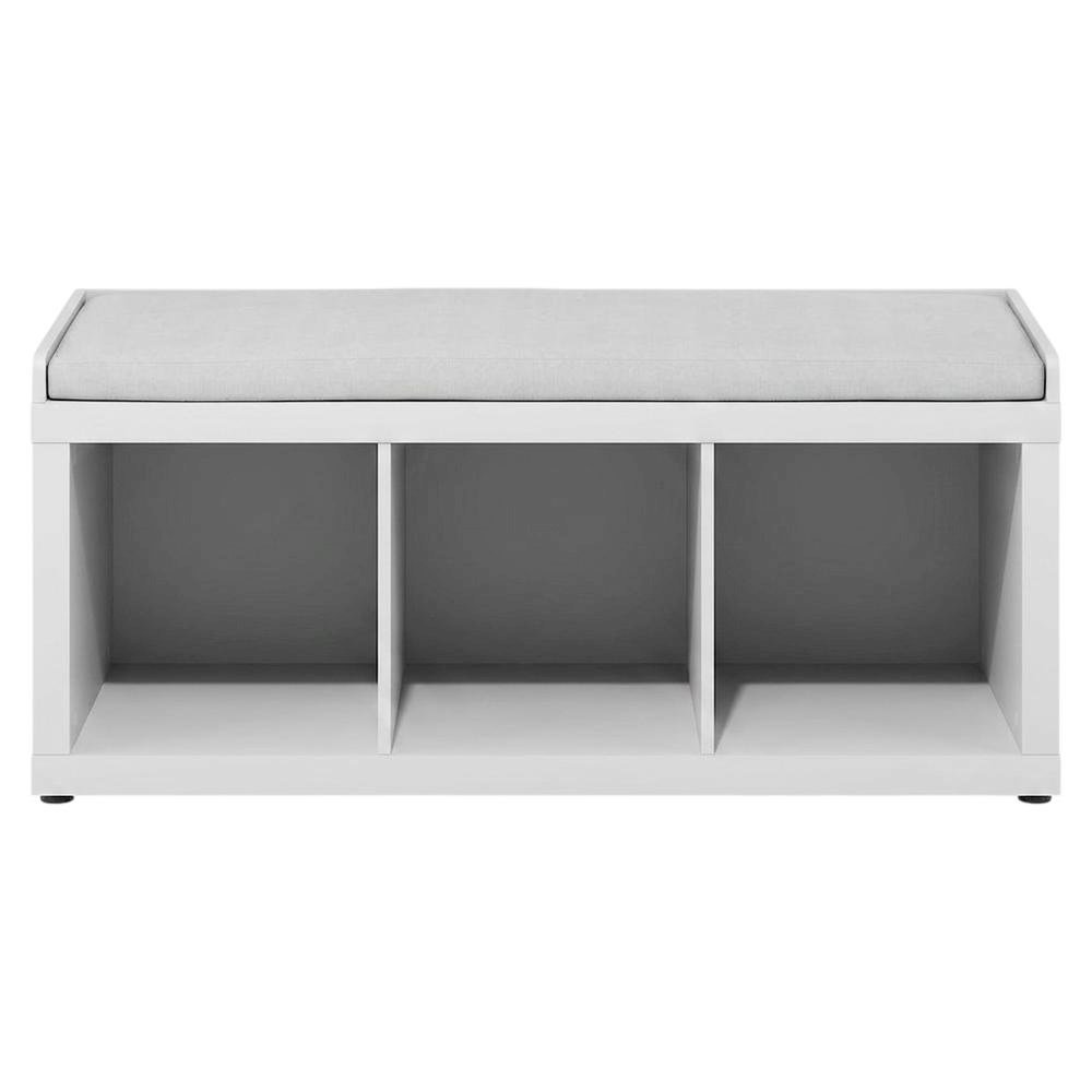 White 3-Cube Storage Bench, Cushioned Seat, Open Compartments, Entryway Bench. Picture 4