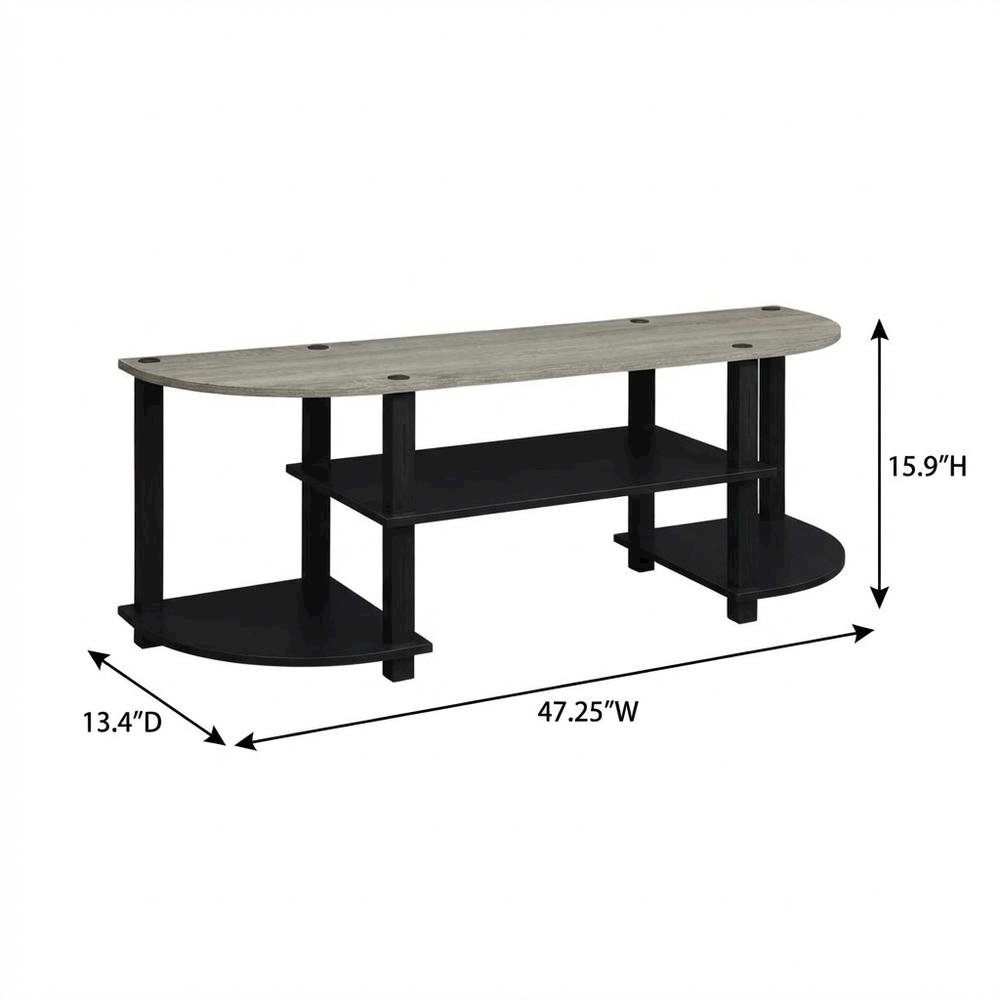 Wide TV entertainment center in French Oak Grey, black, wood, PVC tubes. Picture 7