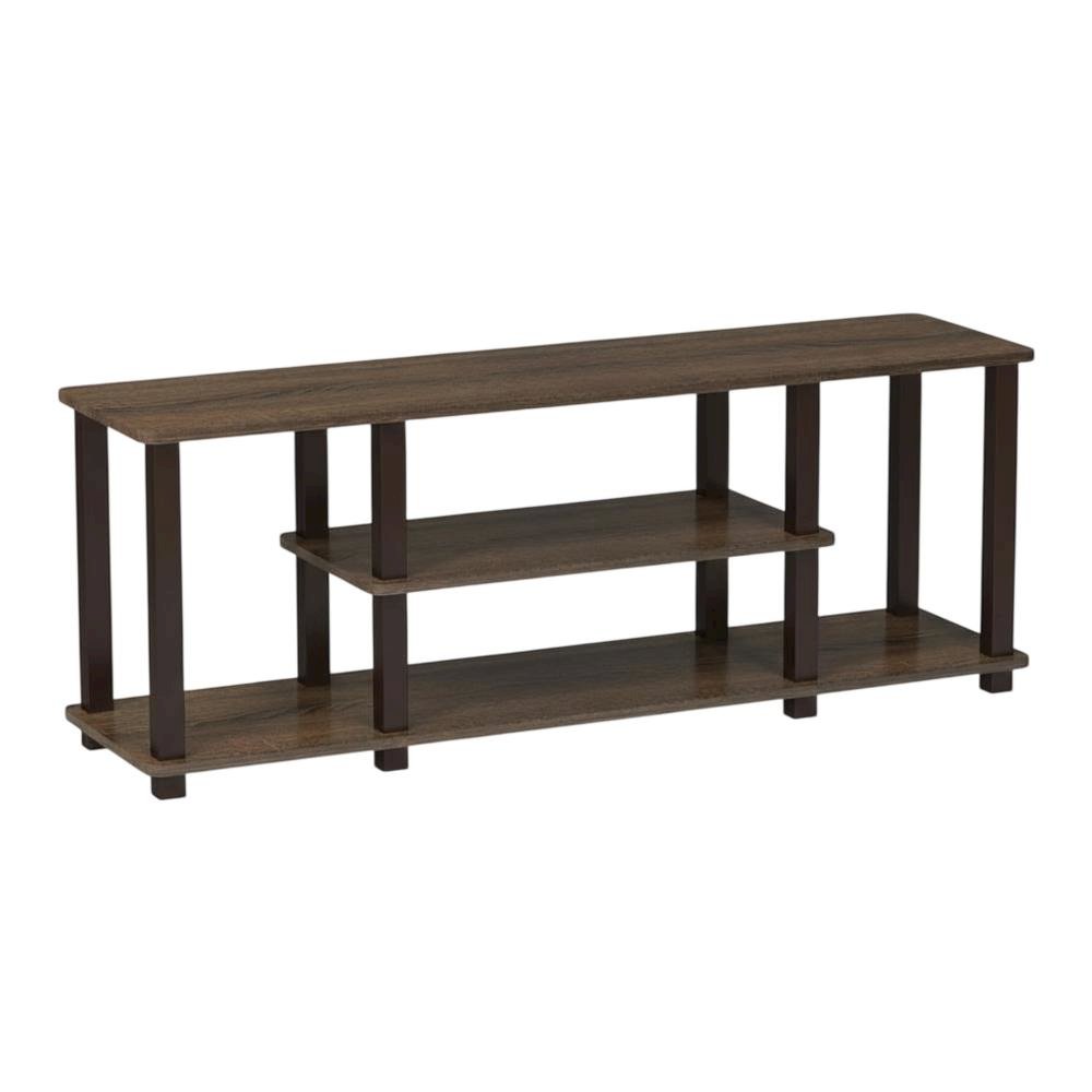 Walnut Brown 3-Tier TV Stand with Modern Wood Finish and Square Tube Design. Picture 1