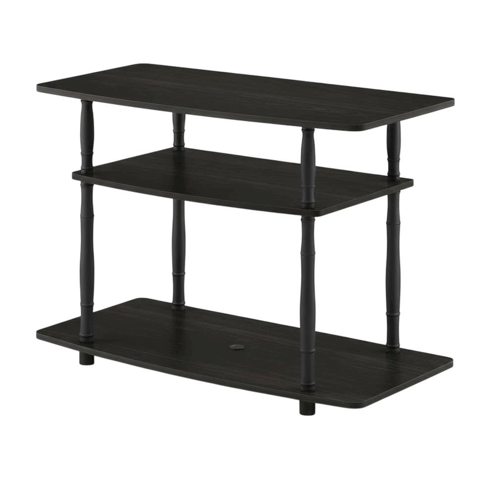Espresso and Black Wood TV Stand with 3-Tier Open Shelves and Modern Design. Picture 1