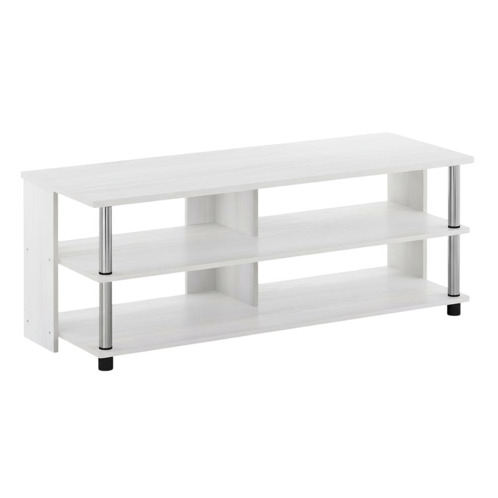 White Oak TV Stand, 3-Tier Design, Stainless Steel Tubes, up to 48 inches. Picture 4