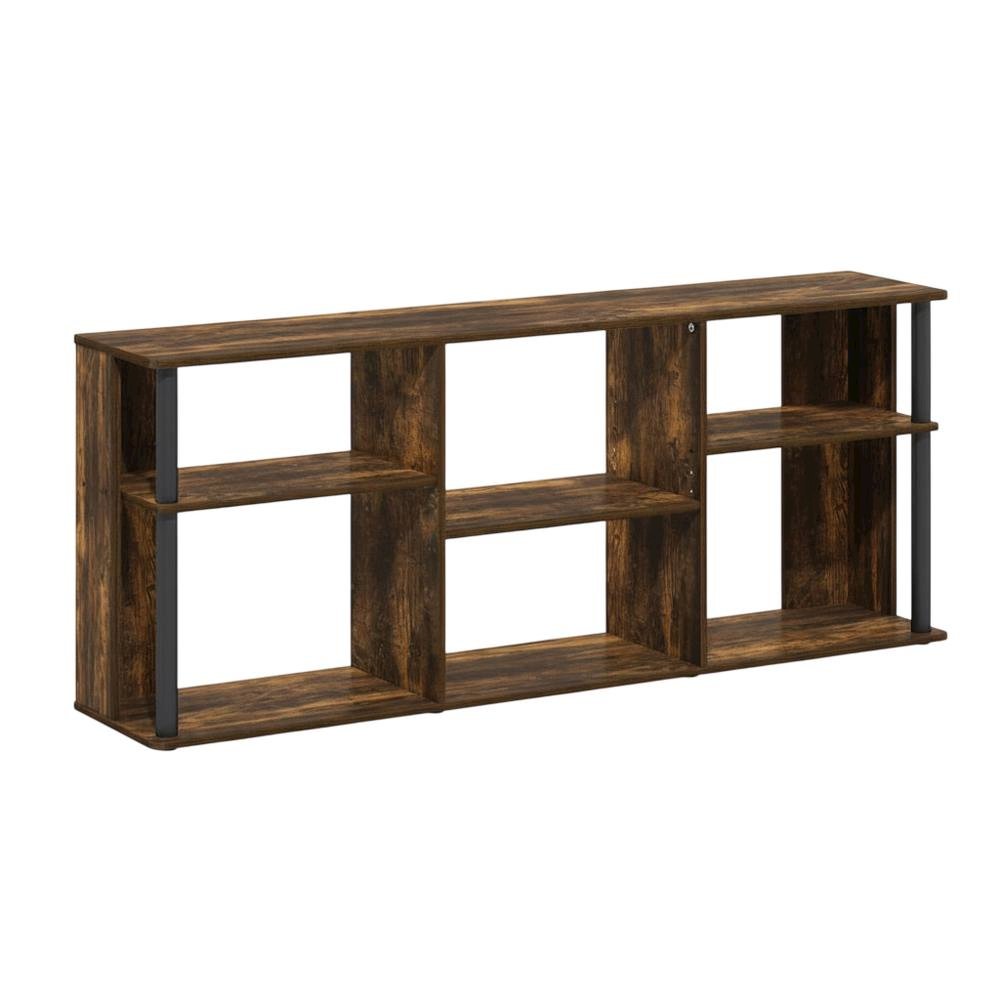 Wooden TV stand with black and amber pine finish for TVs up to 65 inches. Picture 1