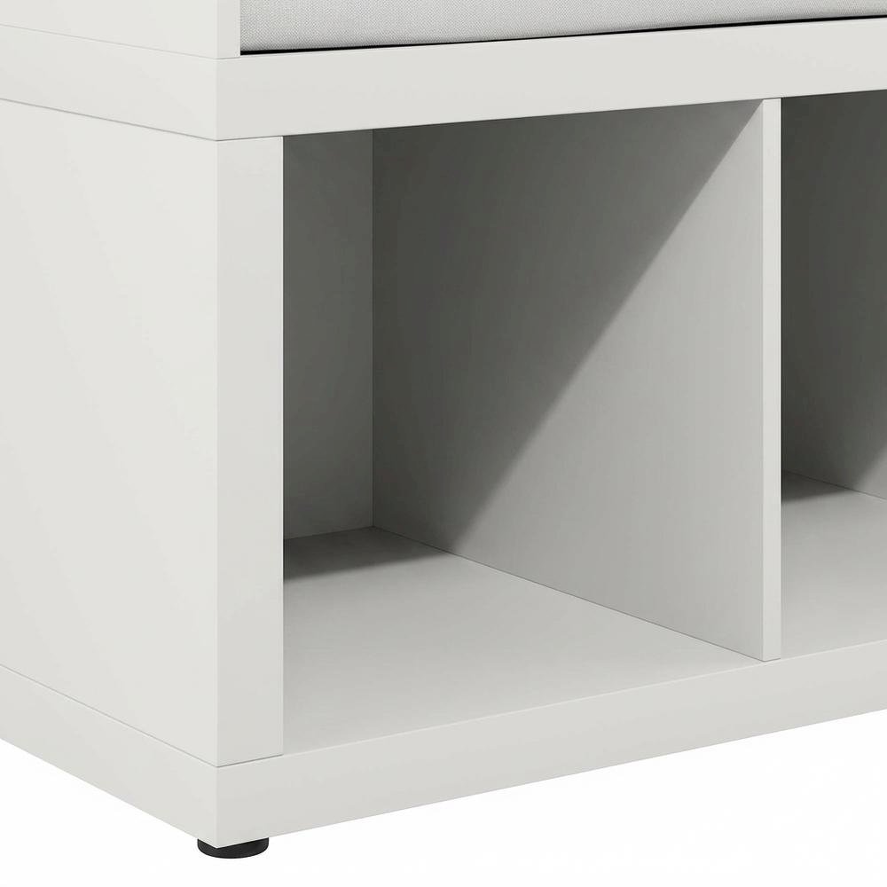 White 3-Cube Storage Bench, Cushioned Seat, Open Compartments, Entryway Bench. Picture 5