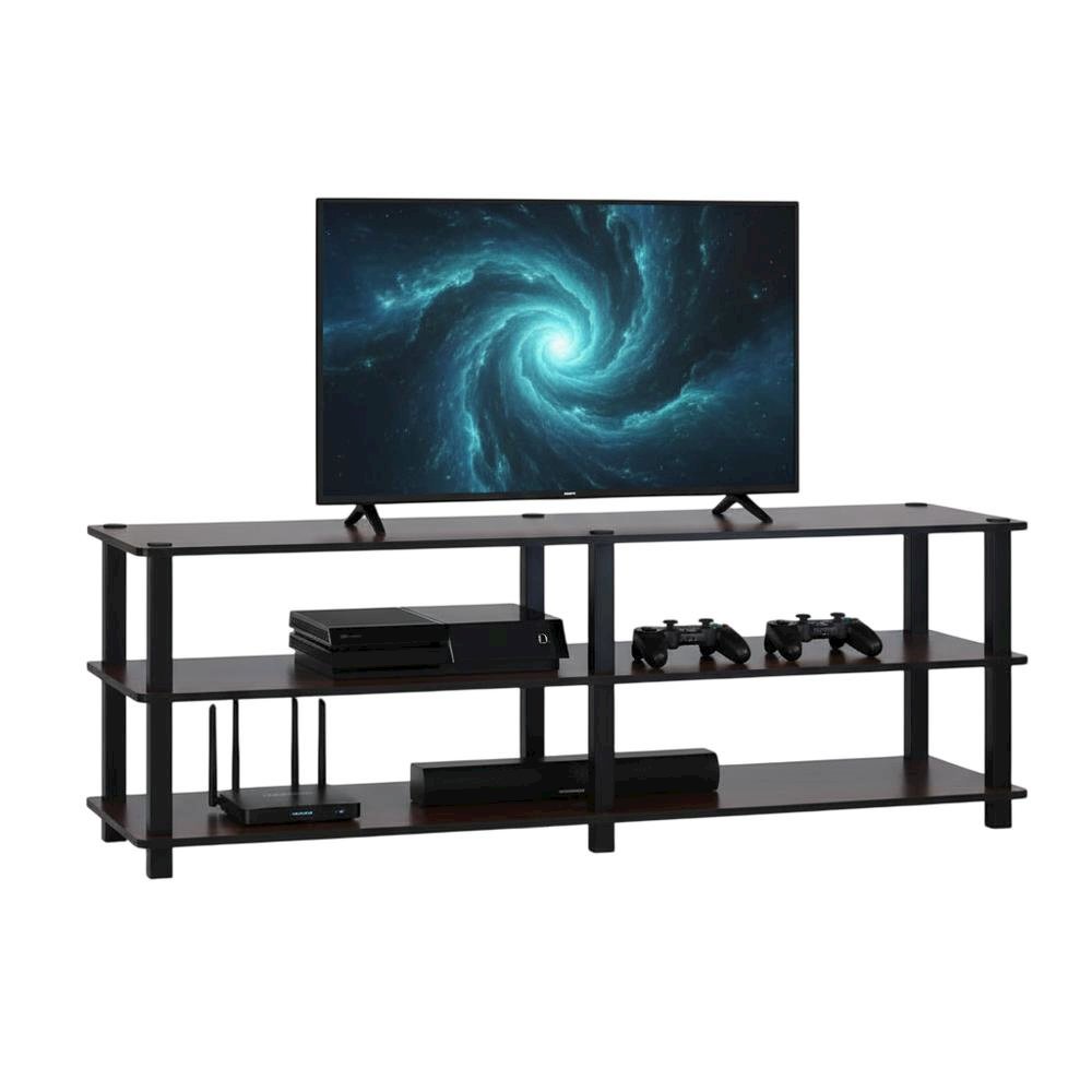 Dark Cherry/Black TV Stand with 3 Tiers and Engineered Wood Storage. Picture 4
