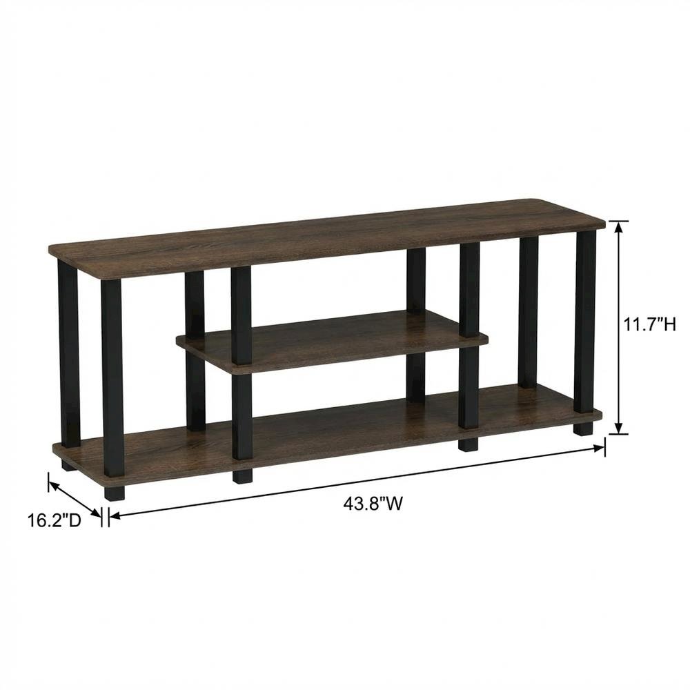 Walnut Brown 3-Tier TV Stand with Modern Wood Finish and Square Tube Design. Picture 7