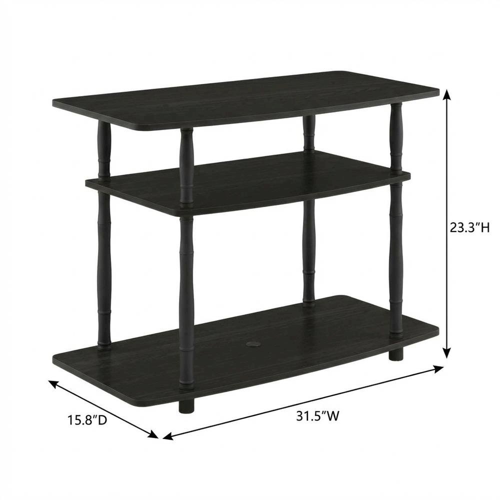 Espresso and Black Wood TV Stand with 3-Tier Open Shelves and Modern Design. Picture 7