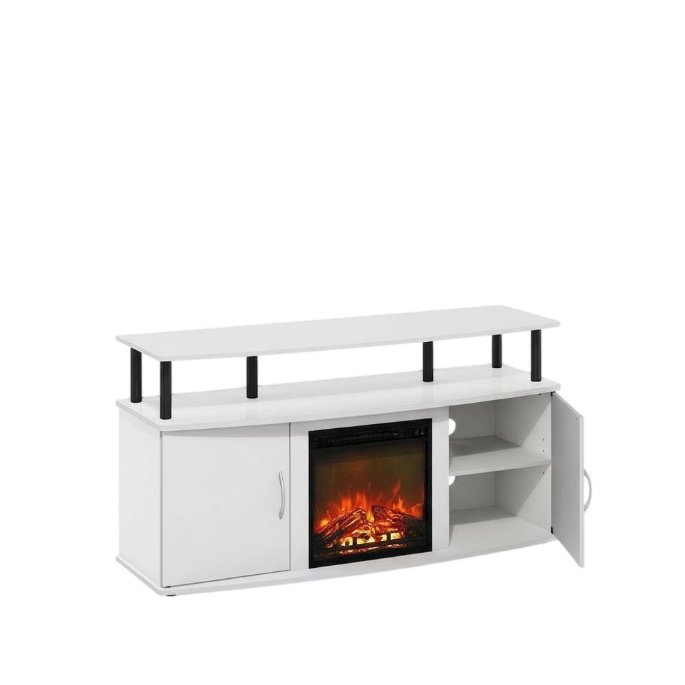White Fireplace Entertainment Center, Doors, Storage Cabinet, Up to 55-Inch TV. Picture 4