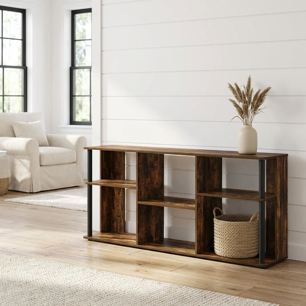 Wooden TV stand with black and amber pine finish for TVs up to 65 inches. Picture 2