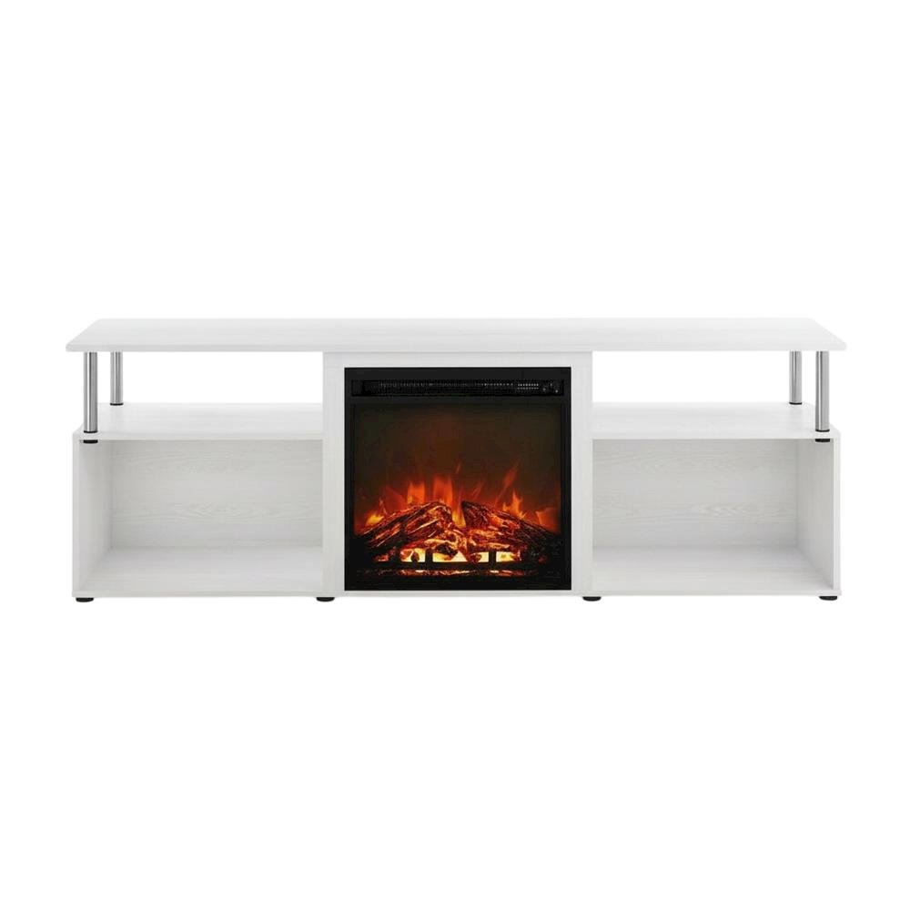 White Oak, Chrome Fireplace Entertainment Center, TVs up to 70 Inches. Picture 4