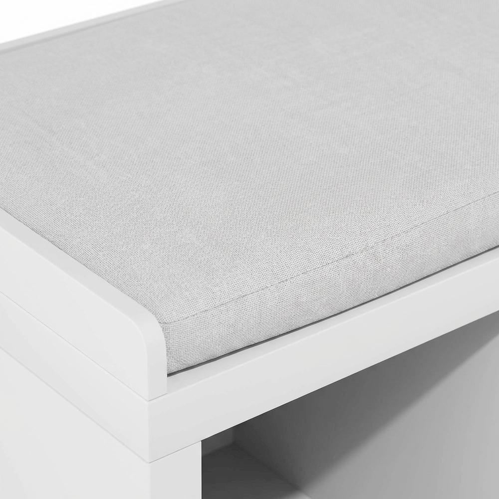 White 3-Cube Storage Bench, Cushioned Seat, Open Compartments, Entryway Bench. Picture 6
