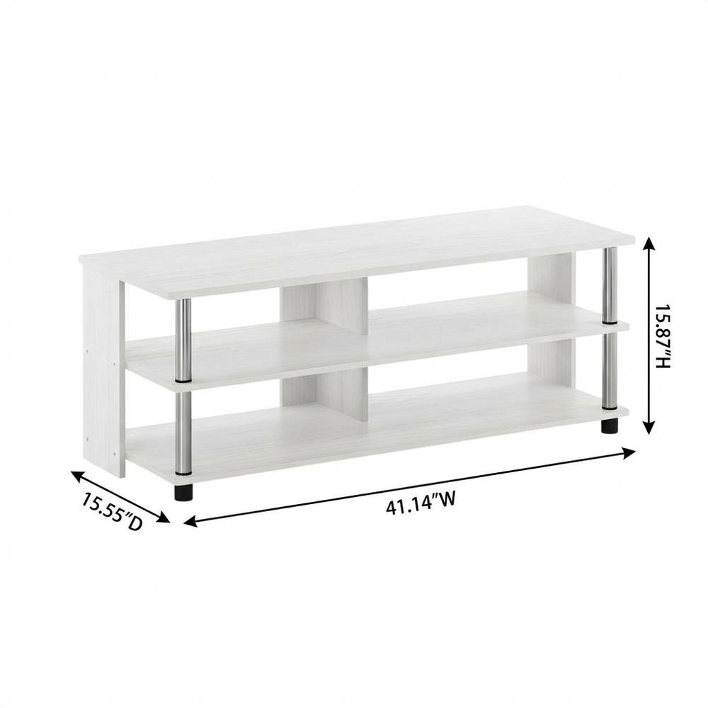 White Oak TV Stand, 3-Tier Design, Stainless Steel Tubes, up to 48 inches. Picture 7