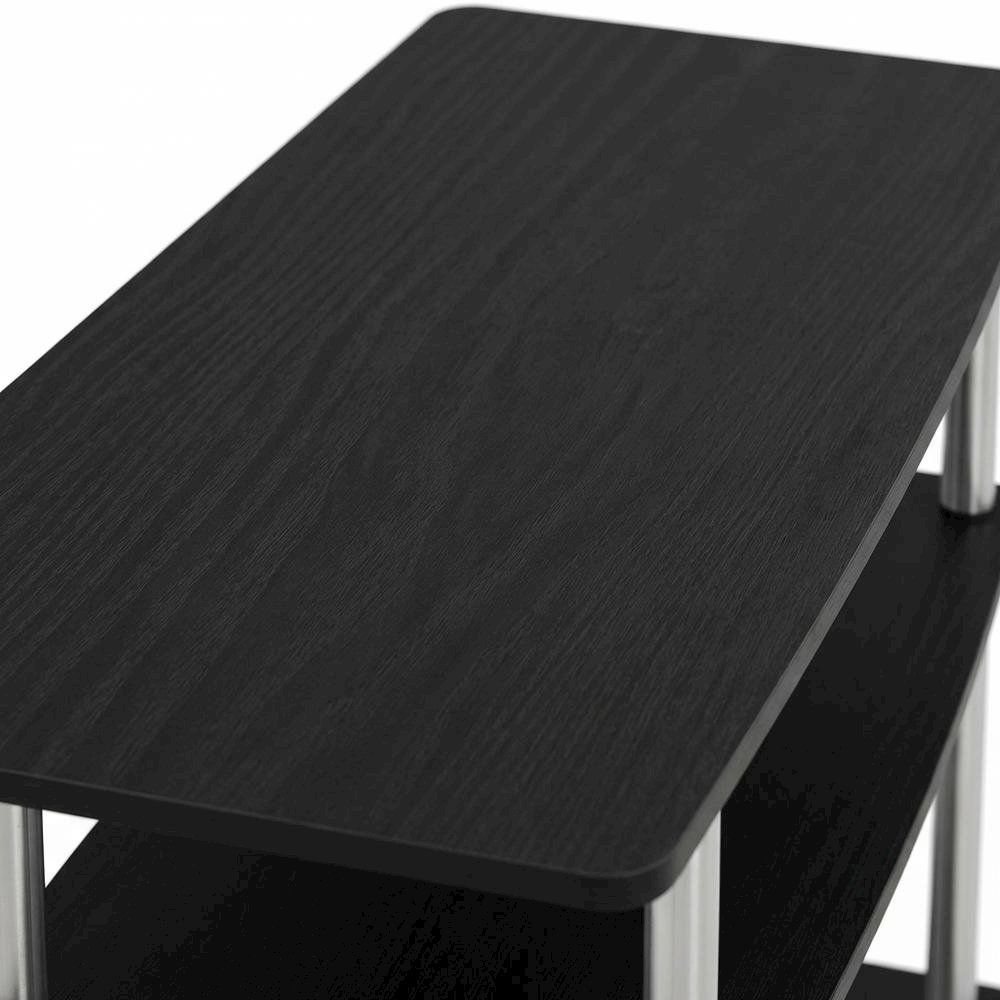 Wood TV stand in Americano, Chrome finish, three-tier shelving, media storage. Picture 5