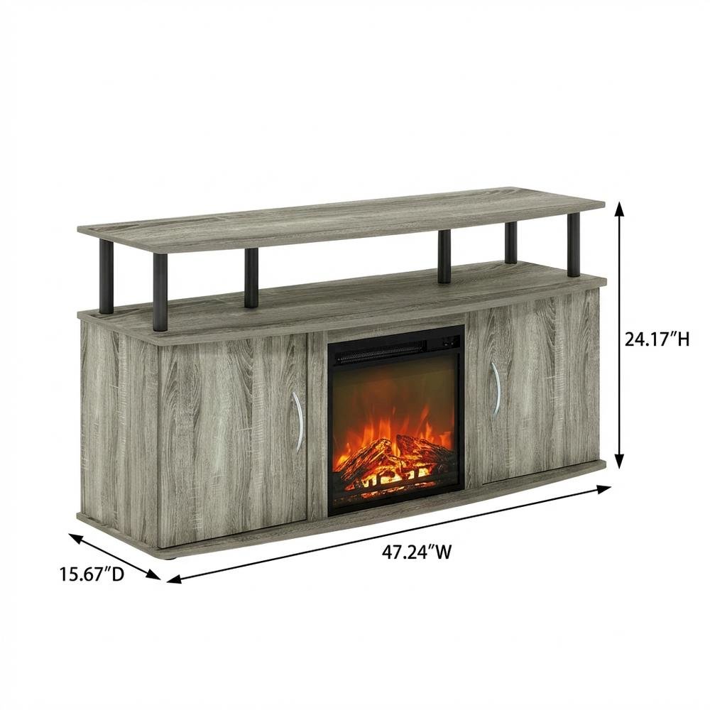 Gray Fireplace Entertainment Center with Storage Cabinets for TVs up to 55 Inch. Picture 7