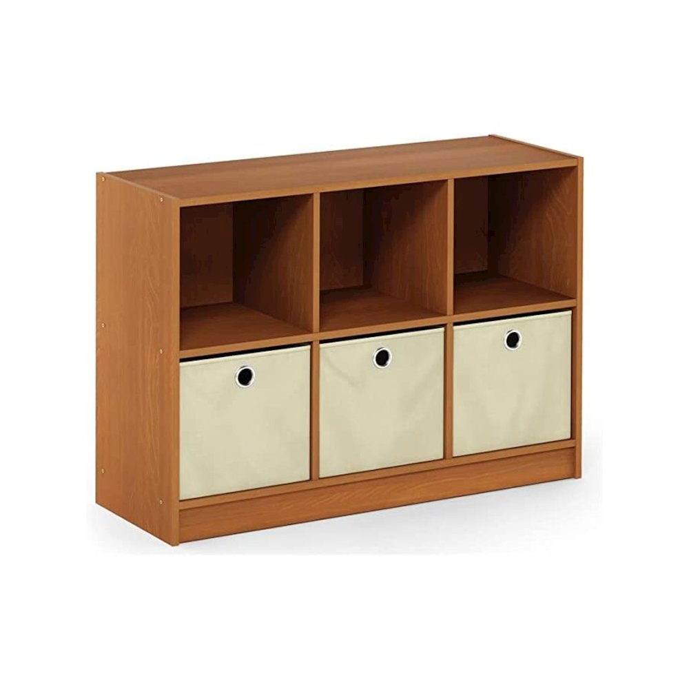 Basic 3x2 Bookcase Storage w/Bins, Light Cherry/Ivory. Picture 1