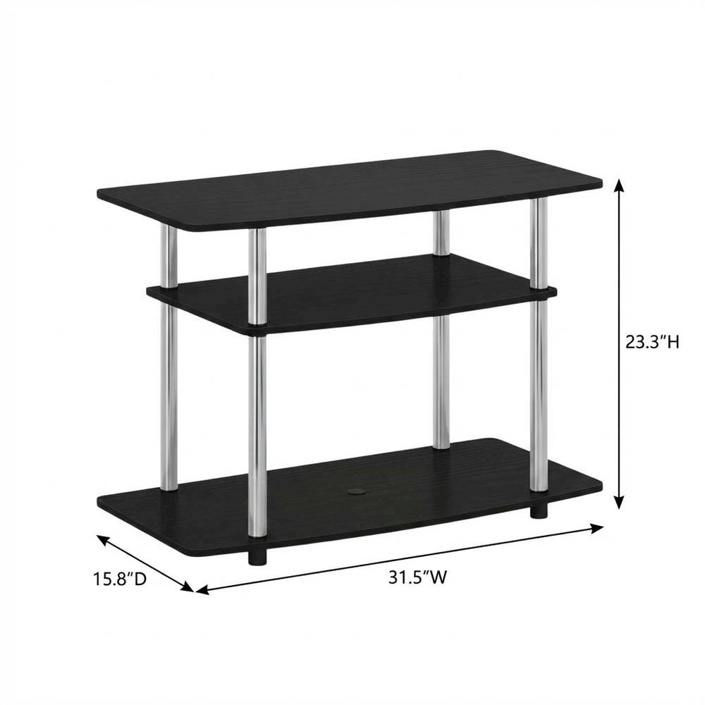 Wood TV stand in Americano, Chrome finish, three-tier shelving, media storage. Picture 7