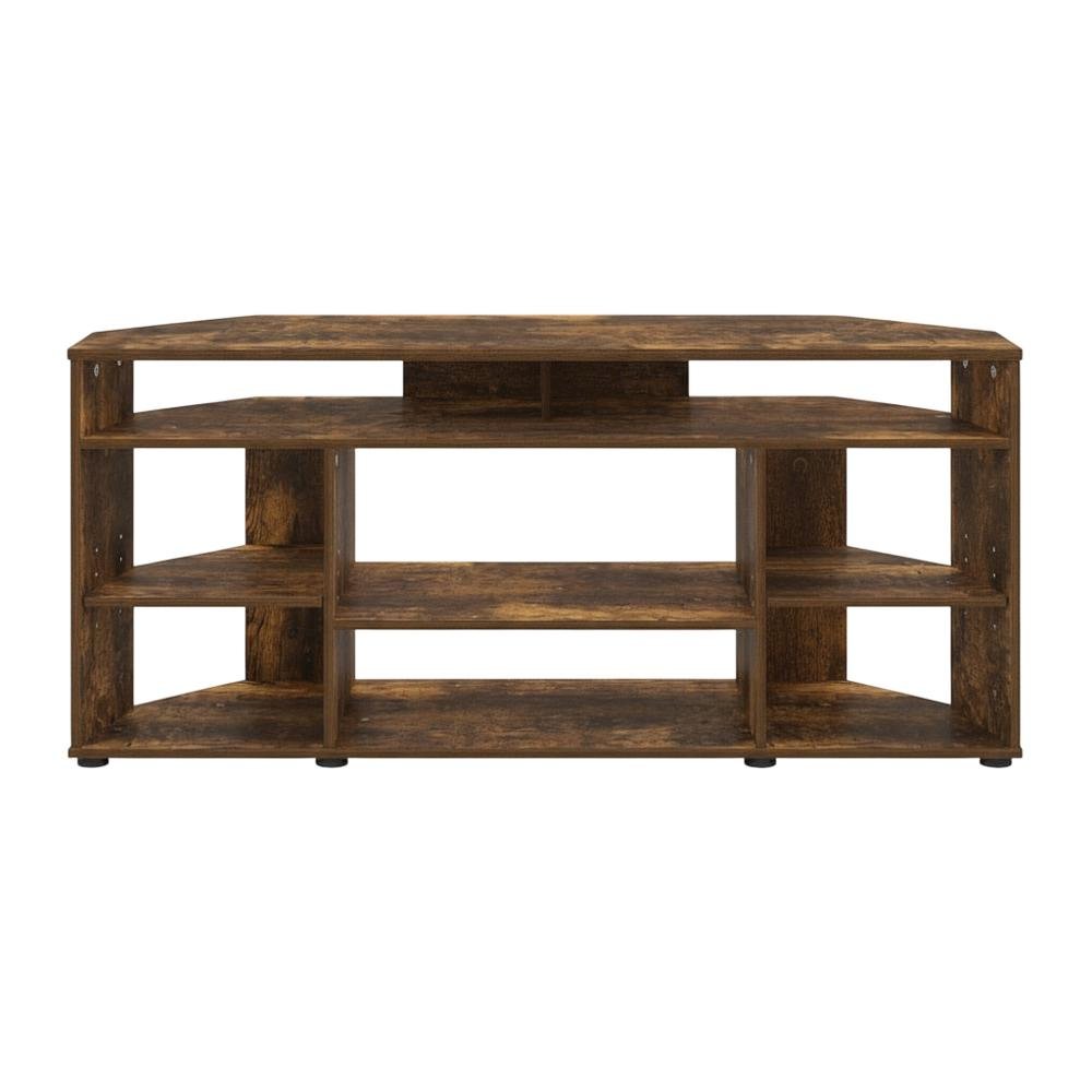 Gold Corner TV Stand for Up to 55-Inch Screens, Rubberwood & Walnut Veneers. Picture 4