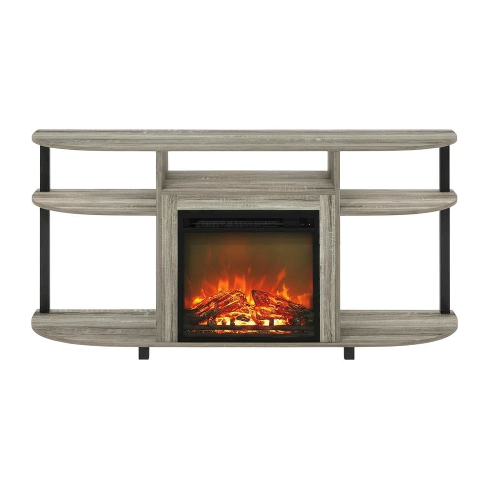 Gray entertainment center stand, fireplace insert, TV up to 55 inches, solid. Picture 4
