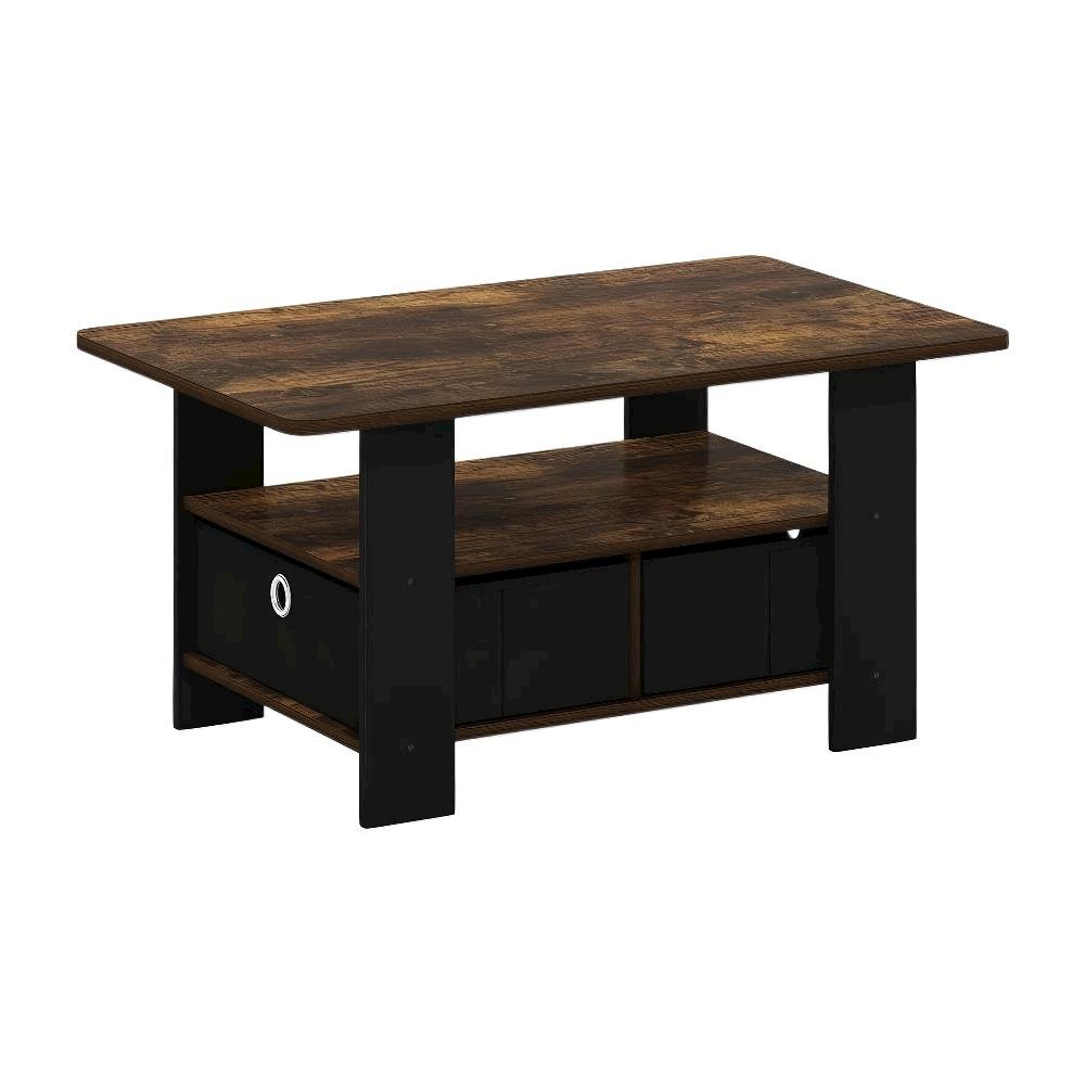 Amber Pine Black Coffee Table with Bin Drawer and Durable Construction. Picture 1