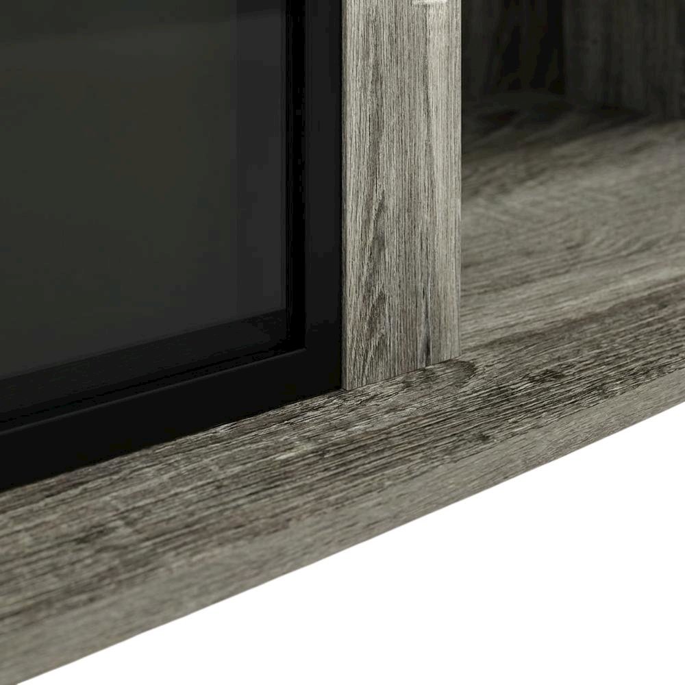 Gray open shelving TV stand, 55-inch displays, solid rubberwood. Picture 6