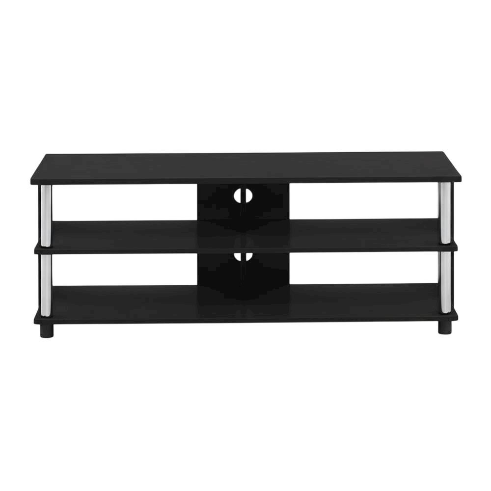 Wooden TV stand in Americano finish with stainless steel tubes, 3-tier design. Picture 4