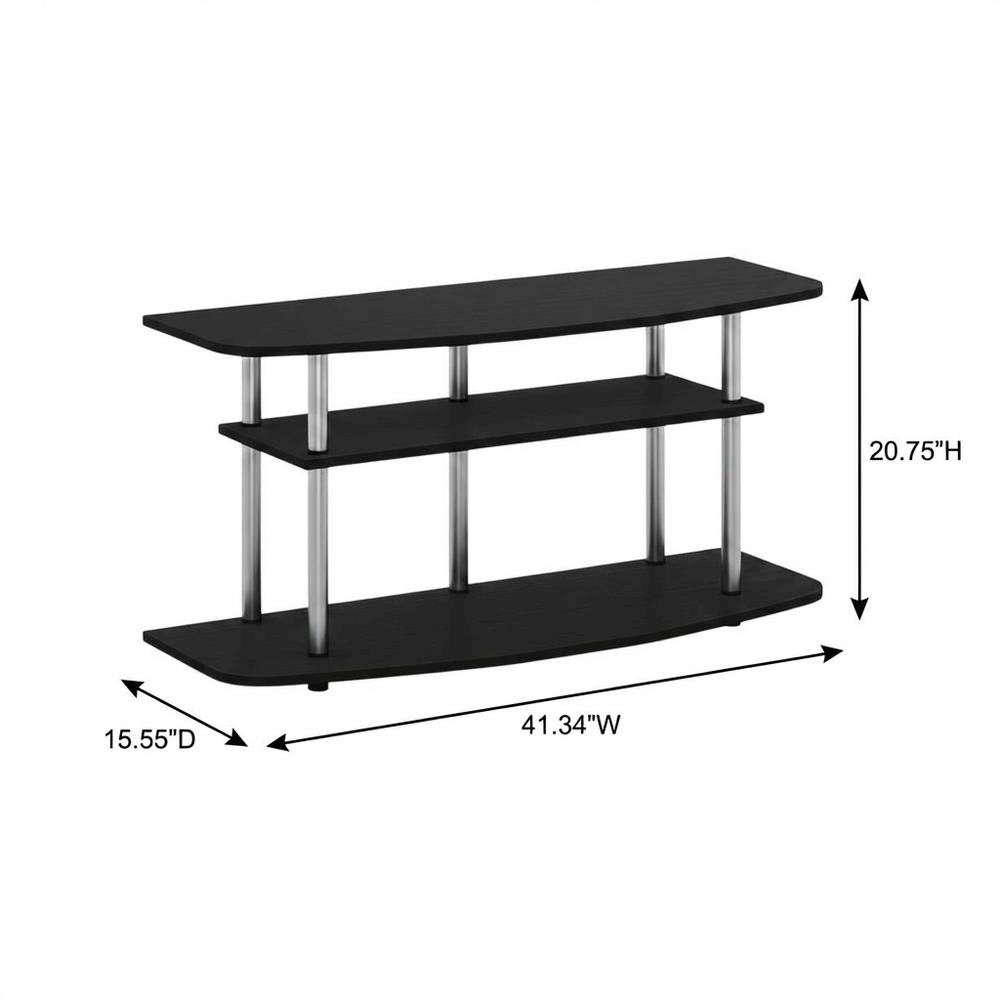 Wood TV stand in black oak finish, 3-tier open shelves, living room storage. Picture 7