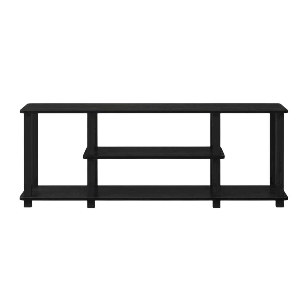 Black wood TV stand,  3-tier design, square tube frame, entertainment setup. Picture 4