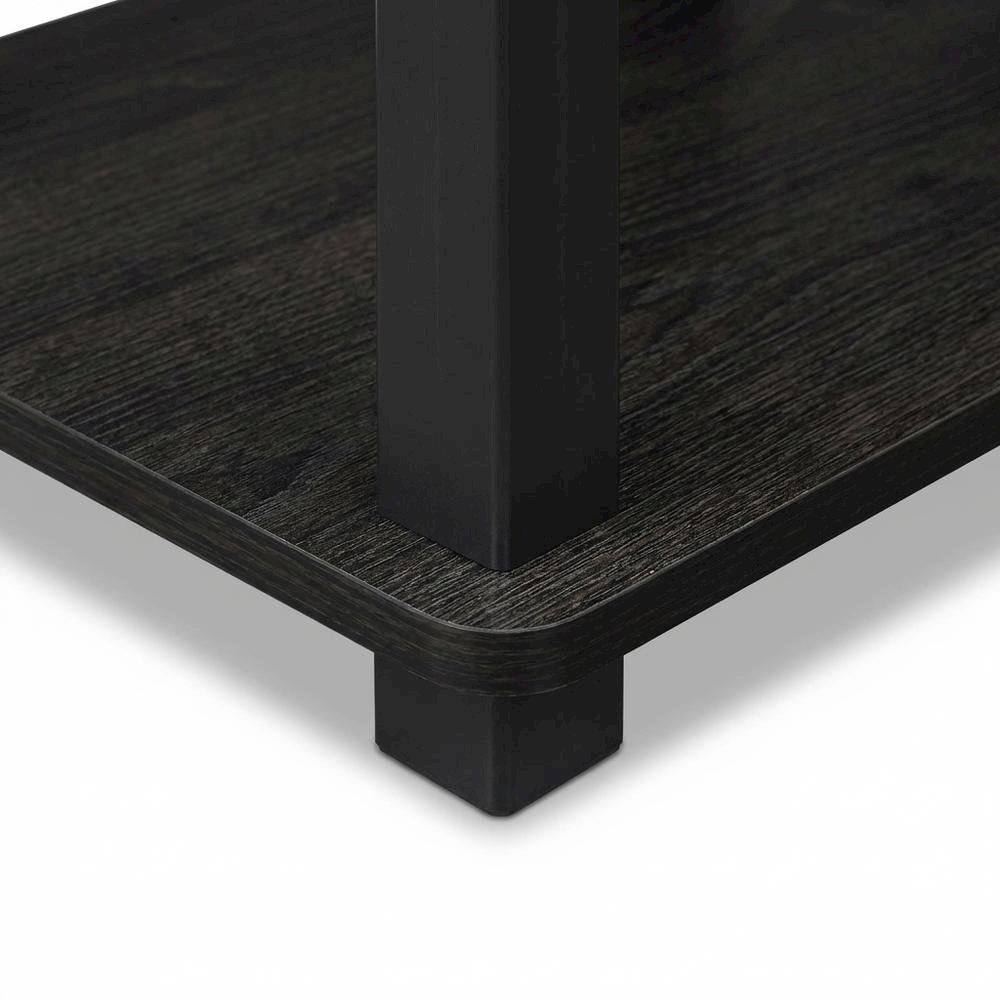 Black wood TV stand,  3-tier design, square tube frame, entertainment setup. Picture 6