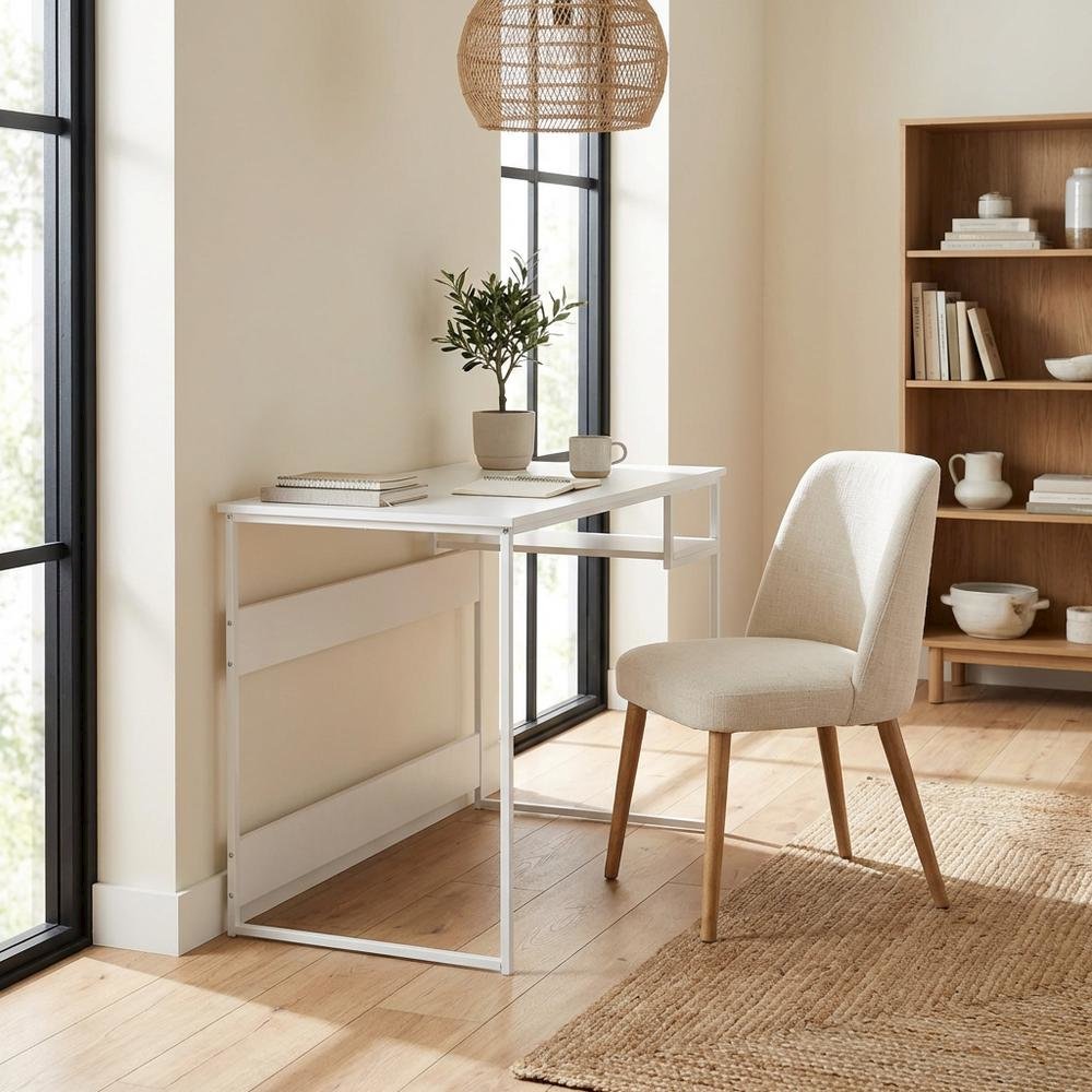 White Study Desk With Solid Finish And Spacious Workspace. Picture 3