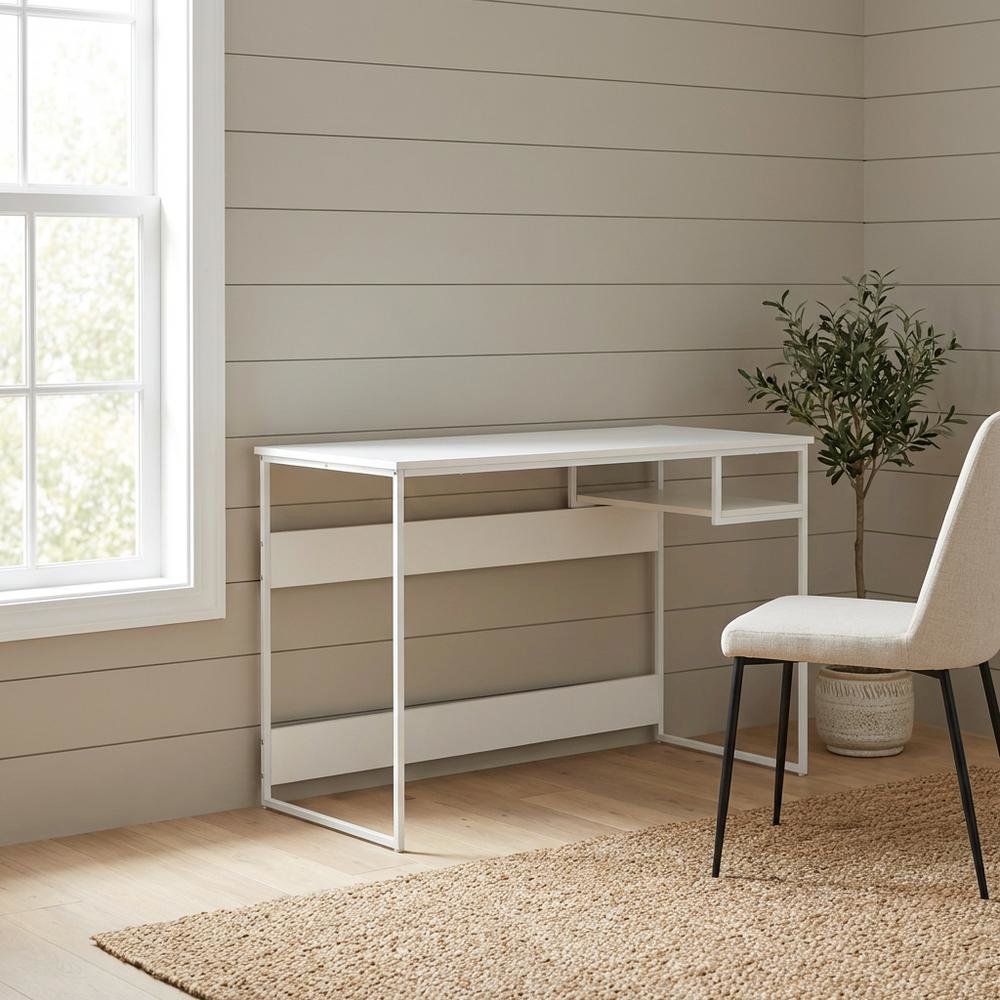 White Study Desk With Solid Finish And Spacious Workspace. Picture 2