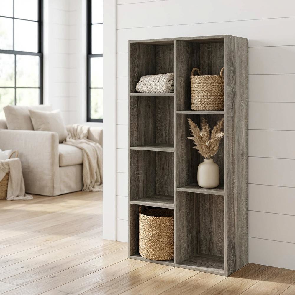 Reversible 7-Cube Storage Shelf In French Oak Finish With Open Design. Picture 2