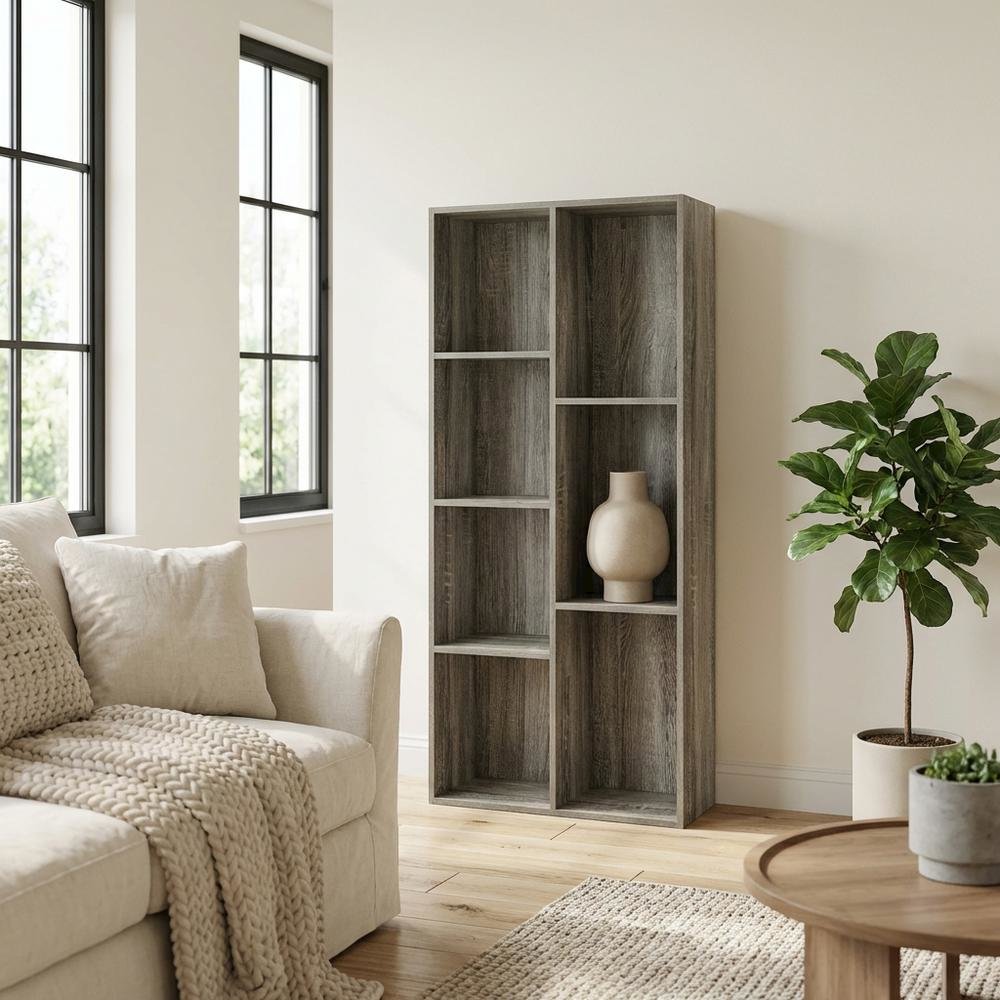 Reversible 7-Cube Storage Shelf In French Oak Finish With Open Design. Picture 3