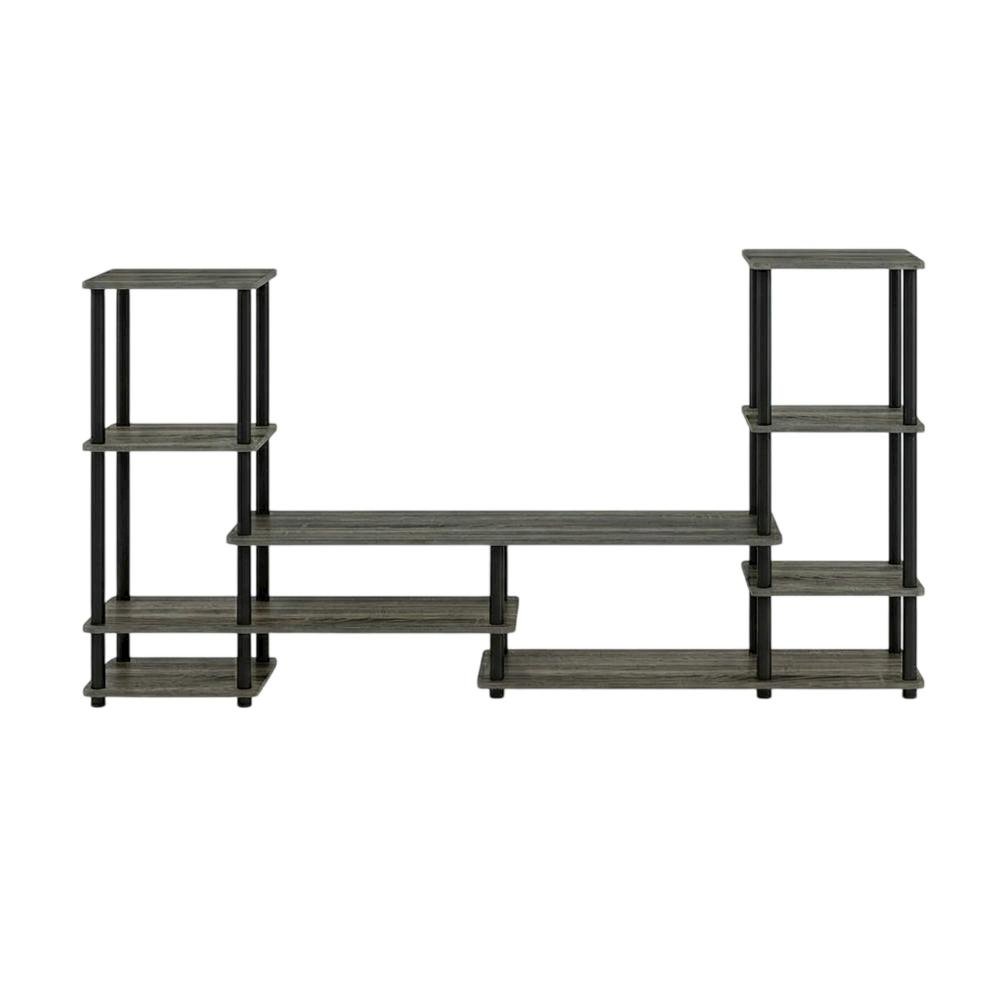 Modern Entertainment Center in French Oak Grey and Black with Spacious Storage. Picture 4